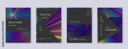 Black brochure design template set. Rainbow abstra