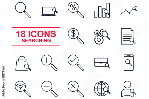 Searching Set icon template color editable. Business Management pack symbol vector sign isolated on white background illustration for graphic and web design.