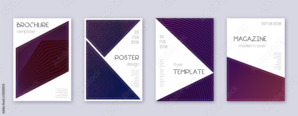 Triangle brochure design template set. Violet abst Triangle brochure design template set. Violet abst