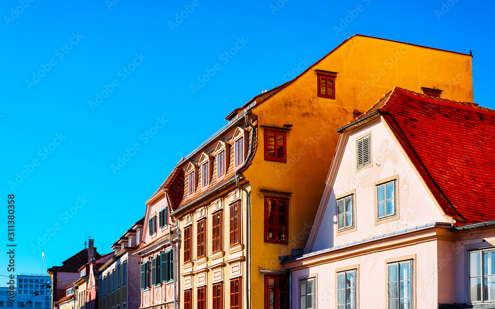 Fototapeta premium Old Apartment house residential home architecture in Graz reflex