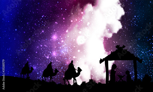 blinding, shine, earth, universe, body, dust, tail, nucleus, hill, palm, desert, celestial, astrology, halo, scene, dark, star, crib, distant, astronomy, joseph, impression, silhouette, stable, backgr