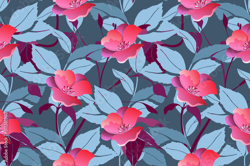 Art floral vector seamless pattern. Pink flowers.