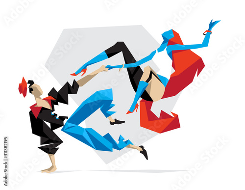 Couple of modern freestyle female and male dancers - Vector