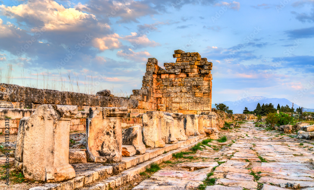 The Main Colonnaded Street at Hierapolis in Pamukkale, Turkey