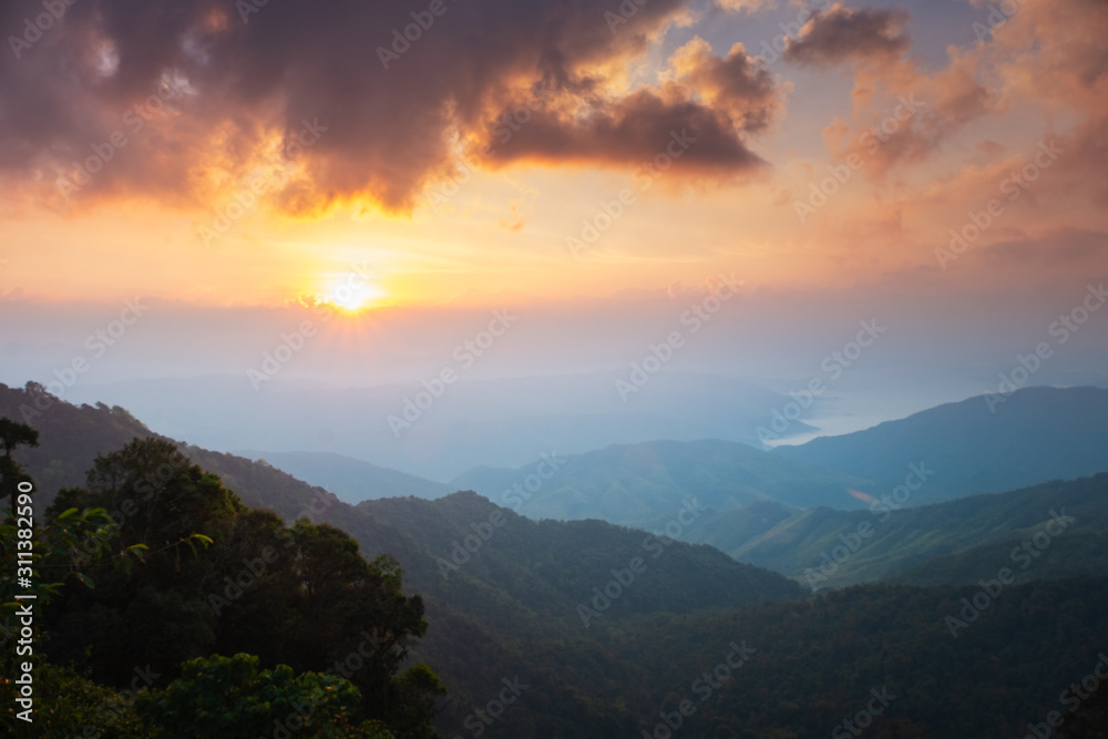 Aerial view of mountain range in Nan province, Thailand
