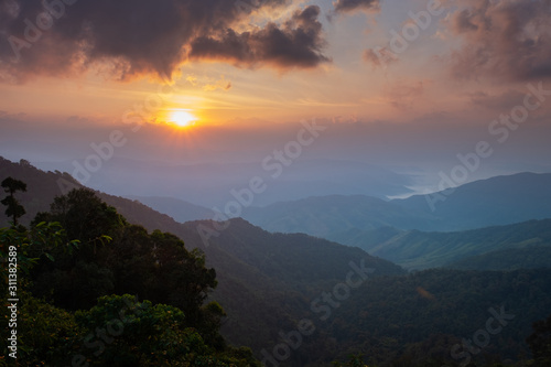 Aerial view of mountain range in Nan province, Thailand