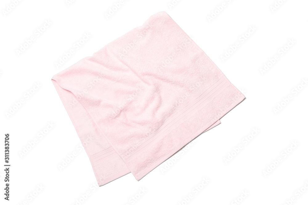 Fototapeta premium Crumpled pink towel isolated on white background