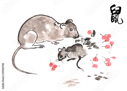 Traditional chinese painting textured rat 2020 is year of the rat chinese calligraphy translation  rat