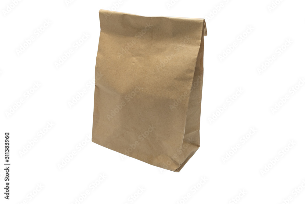 Recycle brown craft paper bag isolated with whited background.