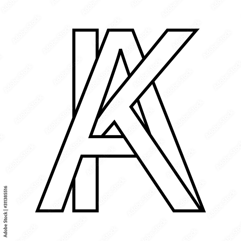 Logo sign ak ka sign two interlaced letters A, K vector logo ak ka ...