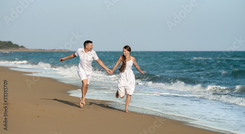 loving couple on seaside