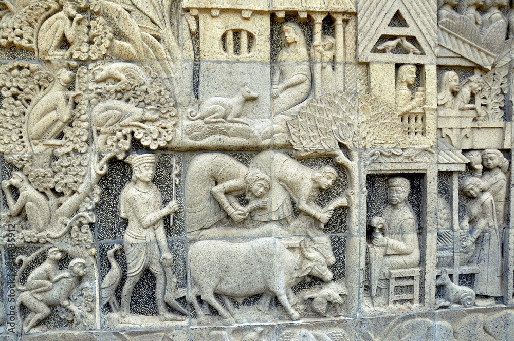 stone carving on wall