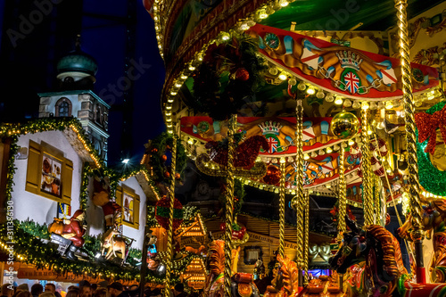 Beautiful carousel at christmas market, Birmingham UK