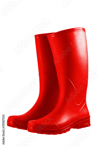 Red rubber boots isolated on white background