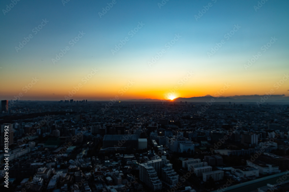Mt. Fuji and Tokyo city view sunset time
