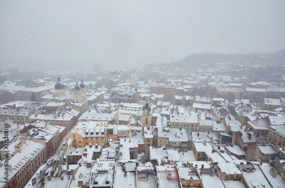 falling snow in Lviv ,Ukraine