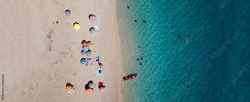Aerial drone ultra wide panoramic photo of tropical exotic seascape in Mediterranean Greek Ionian island of Lefkada with turquoise sea Aerial drone ultra wide panoramic photo of tropical exotic seascape in Mediterranean Greek Ionian island of Lefkada with turquoise sea