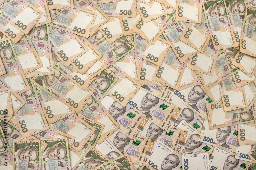 Ukrainian Money backgrounds. 500 banknotes. Hryvnia (UAH). Top view Ukrainian Money backgrounds. 500 banknotes. Hryvnia (UAH). Top view