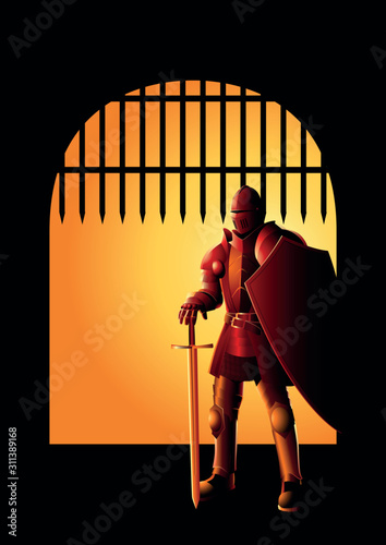 Medieval knight at the front gate