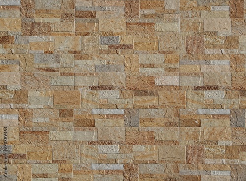 Cladding wall for exterior made of stoneware with rocks effect. Colors are shades of brown. Background and texture.