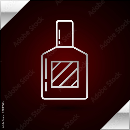 Silver line Aftershave icon isolated on dark red background. Cologne spray icon. Male perfume bottle.  Vector Illustration