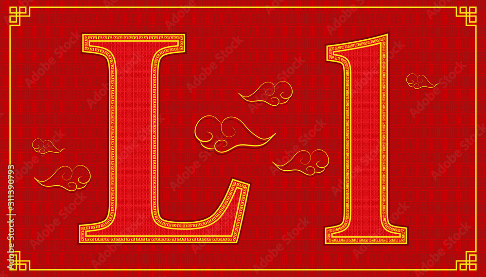 L lucky alphabet character consonant happy chinese new year style. vector illustration eps10 L lucky alphabet character consonant happy chinese new year style. vector illustration eps10