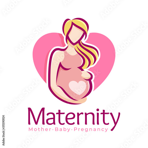 Maternity logo design template, pregnancy mother and baby symbol or icon template