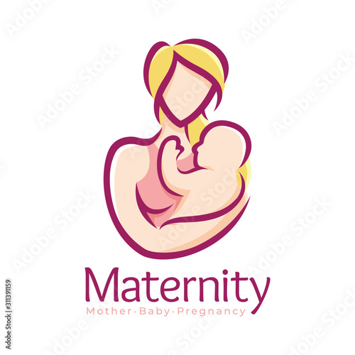Maternity logo design template, pregnancy mother and baby symbol or icon template