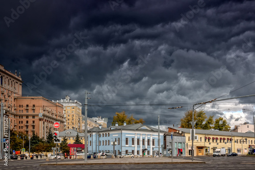 Moscow, Russia - September, 12, 2019, Gloomy cloud over Taganskaya Square in Moscow photo