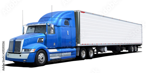 Western Star truck with blue cab Isolated on a white background.