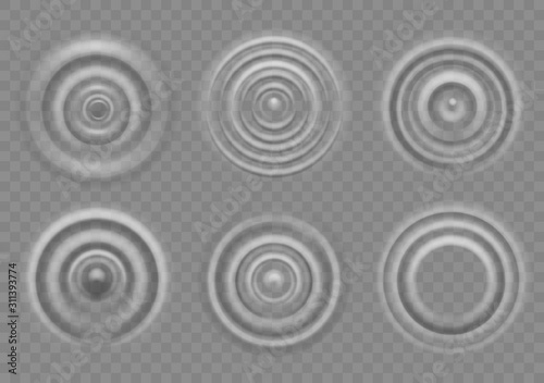 Ripple on water surface. Splash water impact top view, circle water ripples, liquid swirl effect with circular waves vector texture