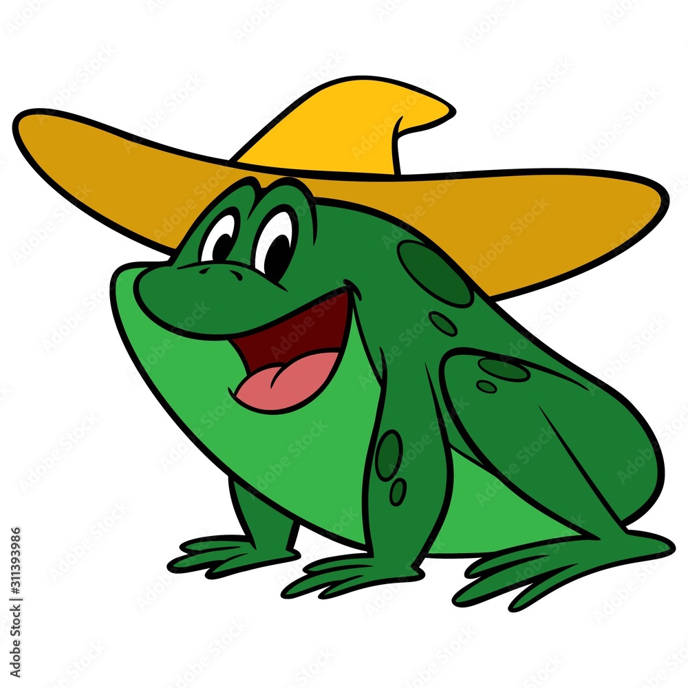 frog with straw hat