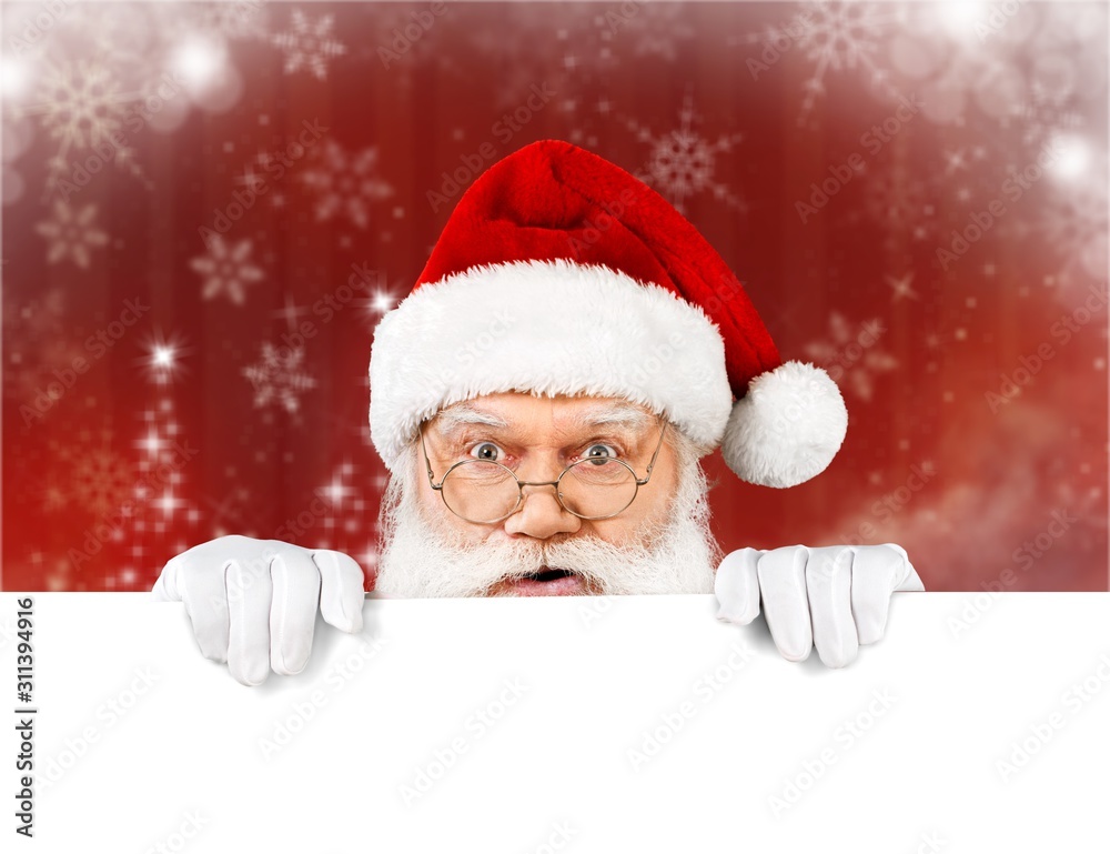 Portrait of santa claus with blank card on background Portrait of santa claus with blank card on background
