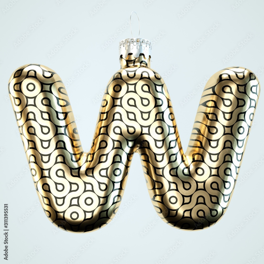 Obraz premium Black with golden pattern letter W Christmas toy isolated white background 3d render