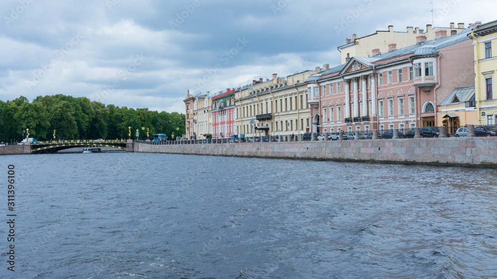 Buildings on the banks of the Fontanka river in St. Petersburg