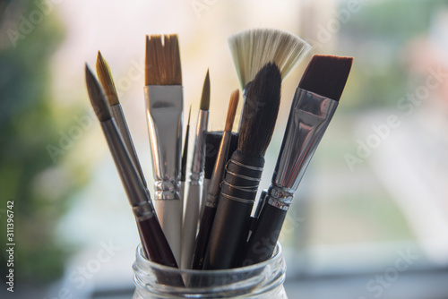 set of paint brushes for art 