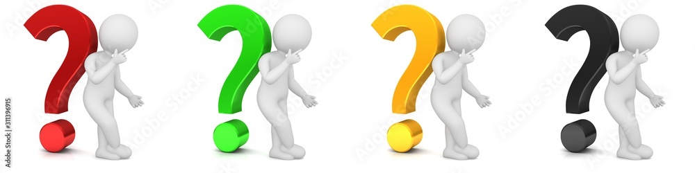 question marks red green yellow golden black interrogation points punctuation marks white thinking pondering asking stick man figure person isolated on white background question marks red green yellow golden black interrogation points punctuation marks white thinking pondering asking stick man figure person isolated on white background