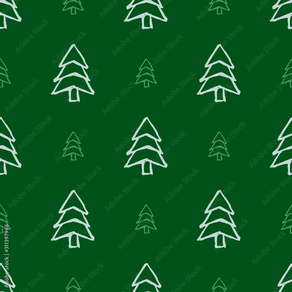 Obraz premium Seamless pattern with hand drawn Christmas trees