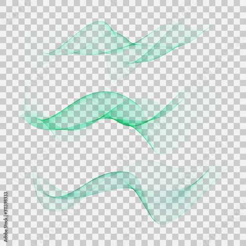 set abstract color wave transparent green vector curve flow motion illustration smoke design lines