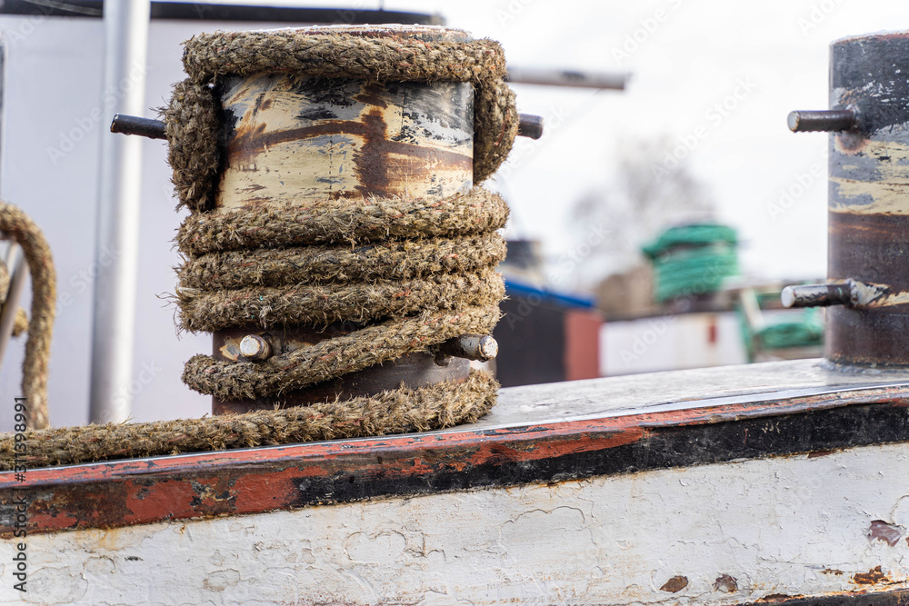 Fototapeta premium Bollard with dew on a ship