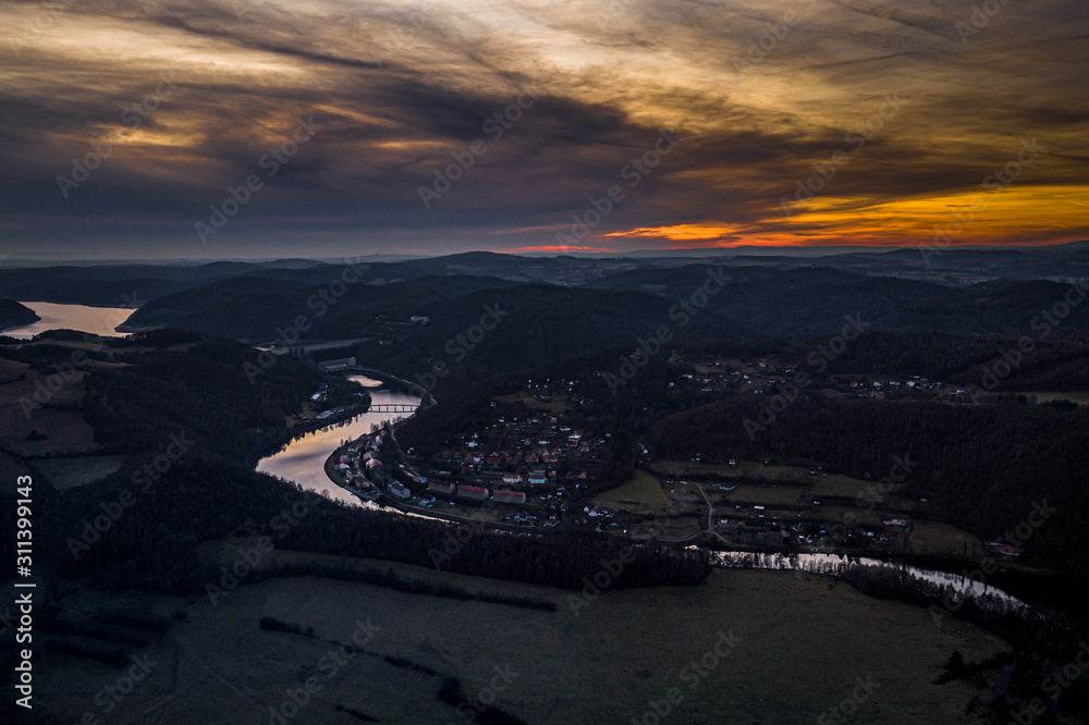 Central Bohemian Highlands is a mountain range located in northern Bohemia in the Czech Republic. The range is about 80 km long, extending from Ceska Lipa in the northeast to Louny.