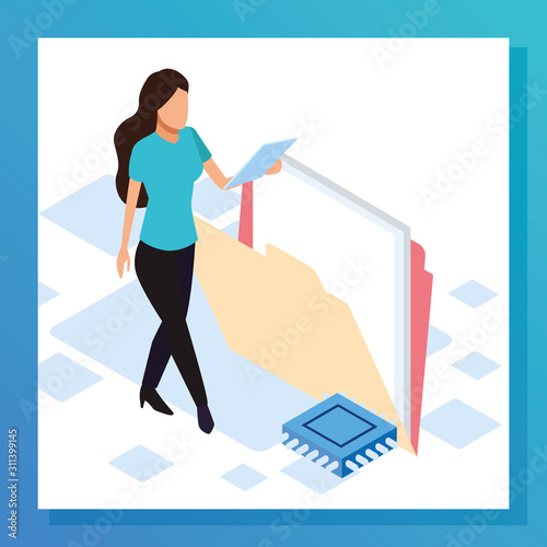avatar woman with big folder, colorful design