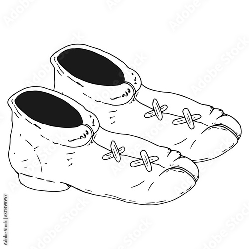 Footwear icon. Vector of old shoes, boots. Hand drawn men's boots.