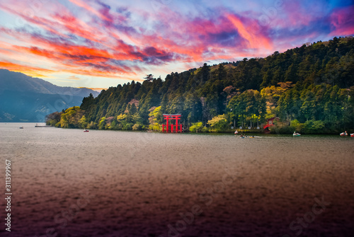 Lake Ashi, Motohakone, Hakone, Ashigarashimo District, Kanagawa, Japan photo