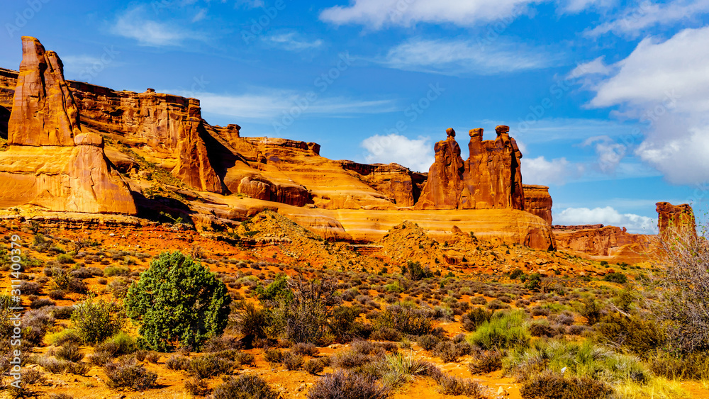 The Three Gossips, a Sandstone Formation in Arches National Park near Moab, Utah, United States