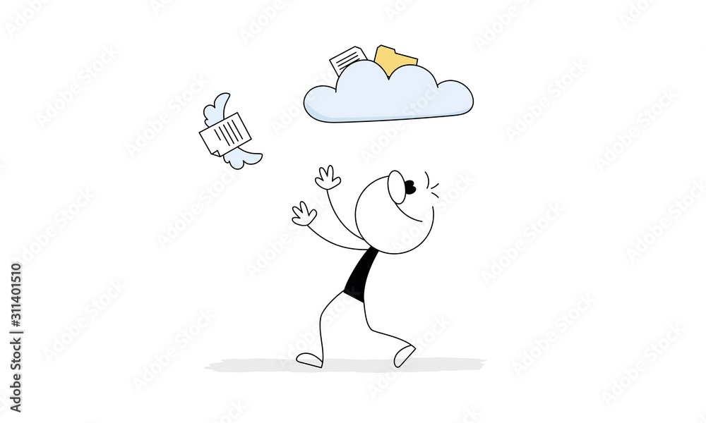 Fototapeta premium Businessman is launching a document to a cloud. 
