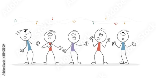 Men singing. Hand drawn cartoon vector illustration for holiday and school design.