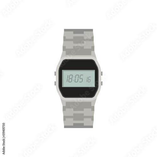 Electronic watch icon in flat style. Hand watch on white background.