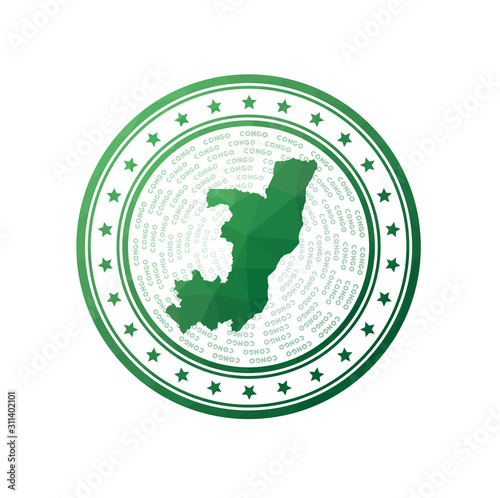 Flat low poly stamp of Congo. Polygonal Congo badge. Trendy vector logo of the country.