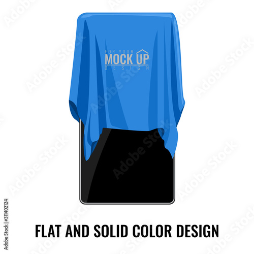 Blue silk cloth covered on smartphone. Cartoon style hand drawn flat and solid color style vector illustration.